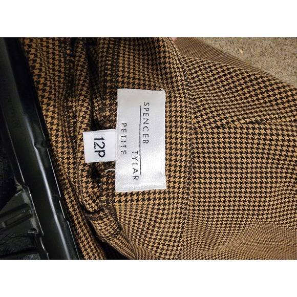 Business Casual Brown Houndstooth Dress Pants Dark Academia Beige Chic 12P Artsy - Picture 4 of 5